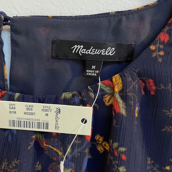 Madewell Navy Blue Tiered Ruffle Sleeve Blouse, Size M, NWT - Picture 3 of 9